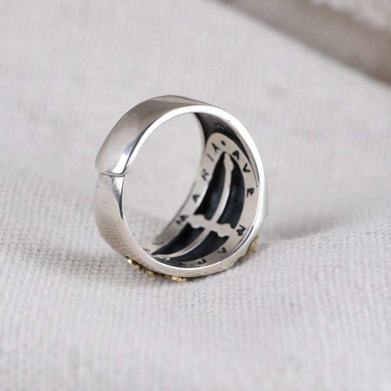925 Sterling Silver Retro Style Virgin Mary Blessing Badge Religious Ring