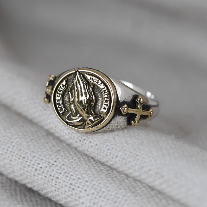 925 Sterling Silver Vintage Style Intricate Carved Praying Hands Ring