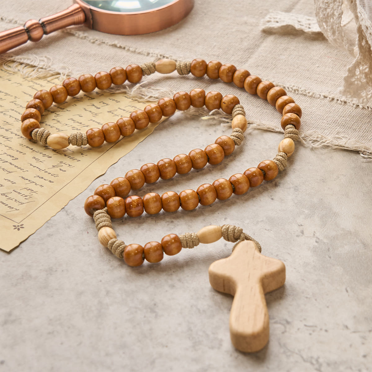 PRAYERFUL FAITH: Handmade Minimalist Olive Wood Rosary with Gift Card