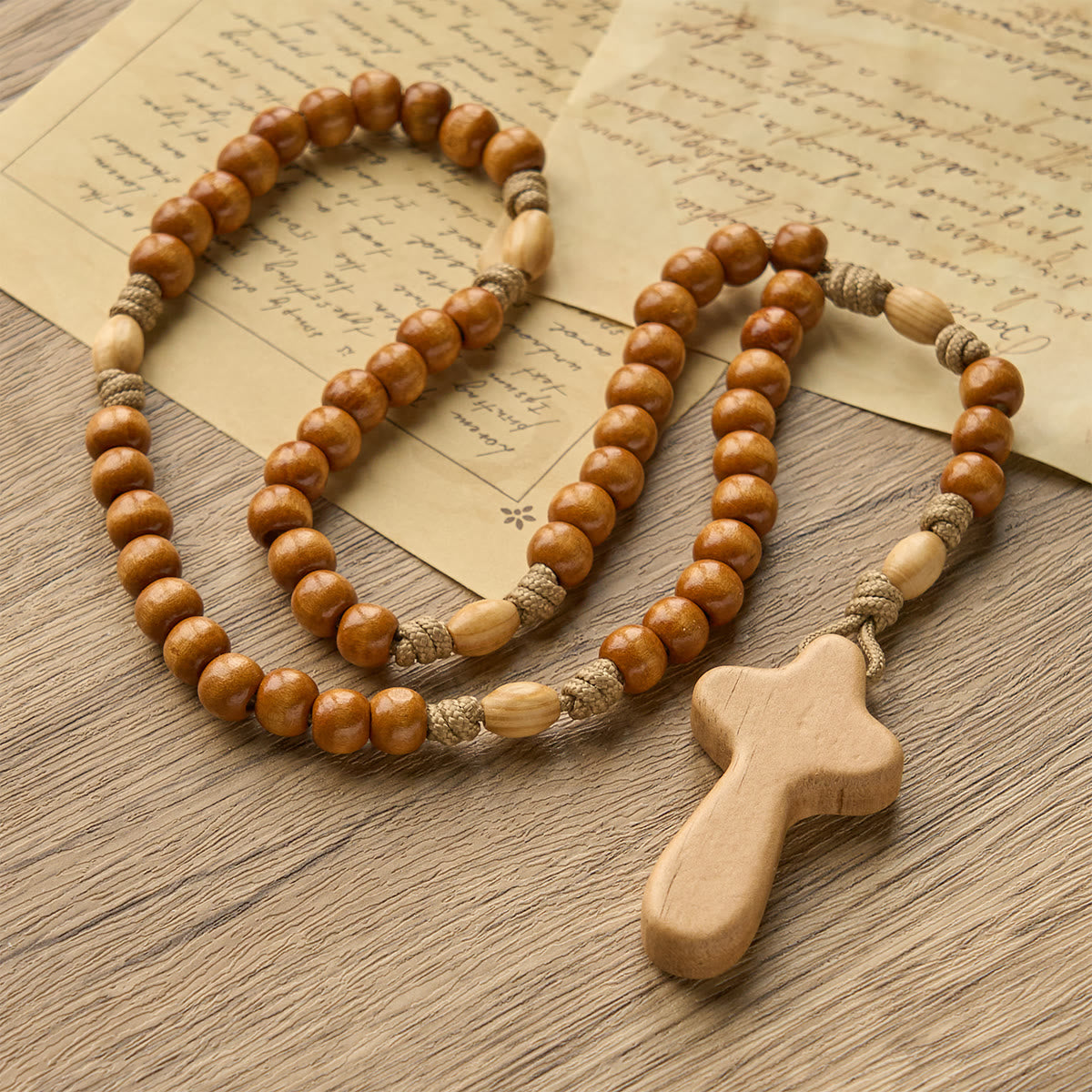 Minimalist Olive Wood Rosary with Hand-held Prayer Comfort Cross: Embrace Simple Sacredness