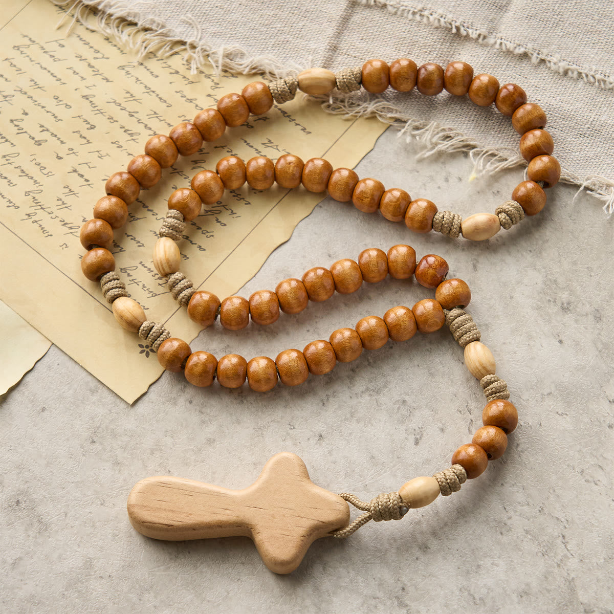 PRAYERFUL FAITH: Handmade Minimalist Olive Wood Rosary with Gift Card