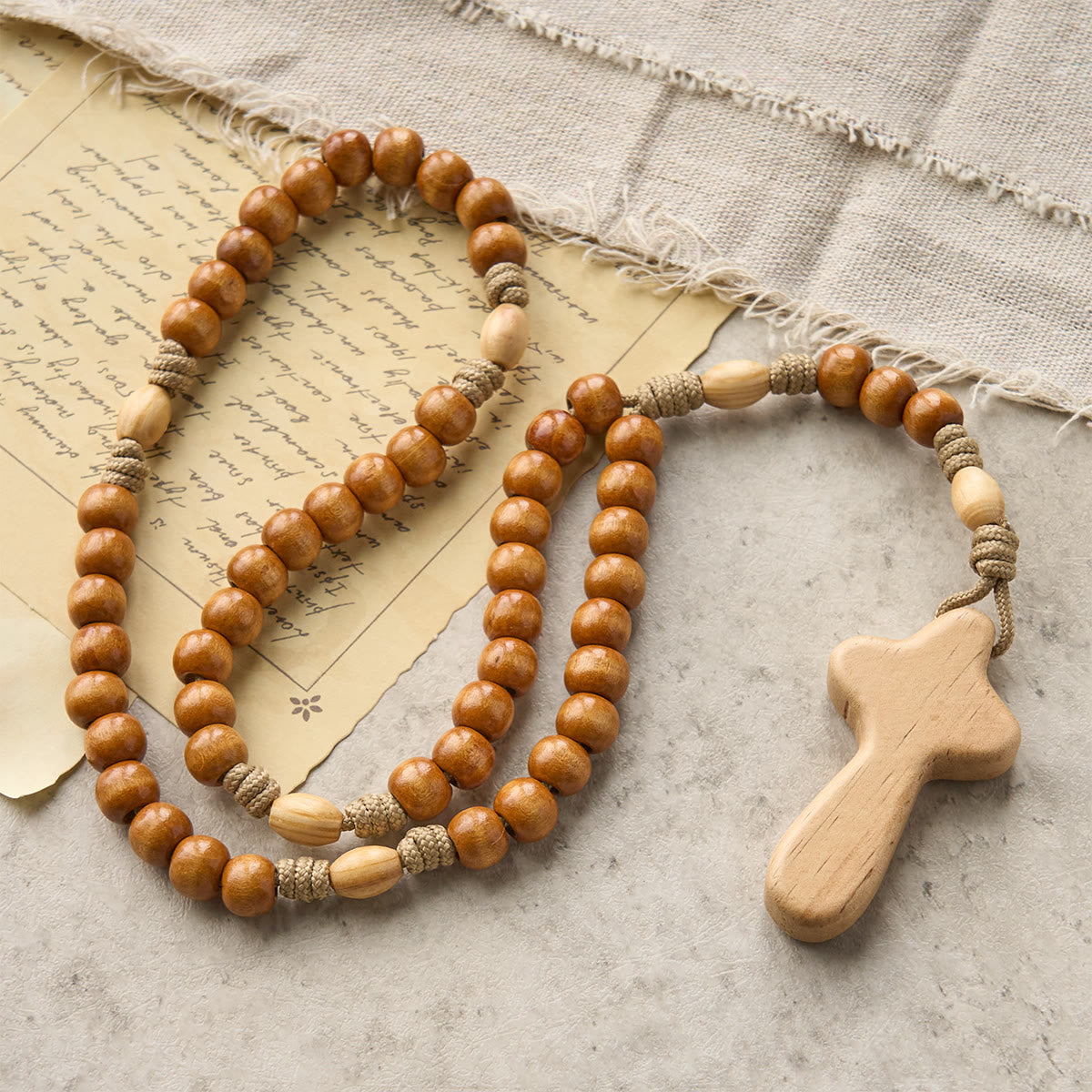 Minimalist Olive Wood Rosary with Hand-held Prayer Comfort Cross: Embrace Simple Sacredness