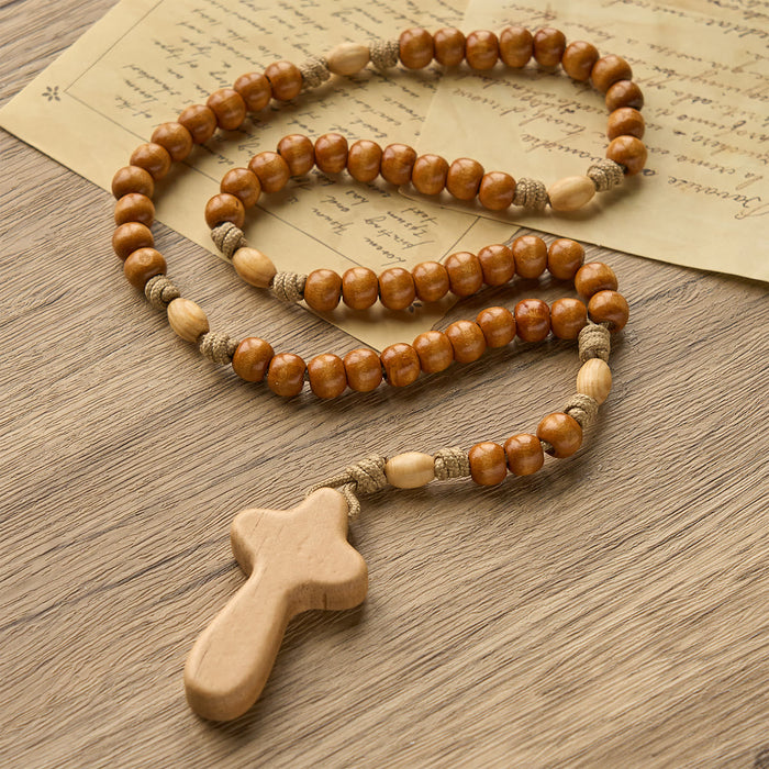 Minimalist Olive Wood Rosary with Hand-held Prayer Comfort Cross: Embrace Simple Sacredness