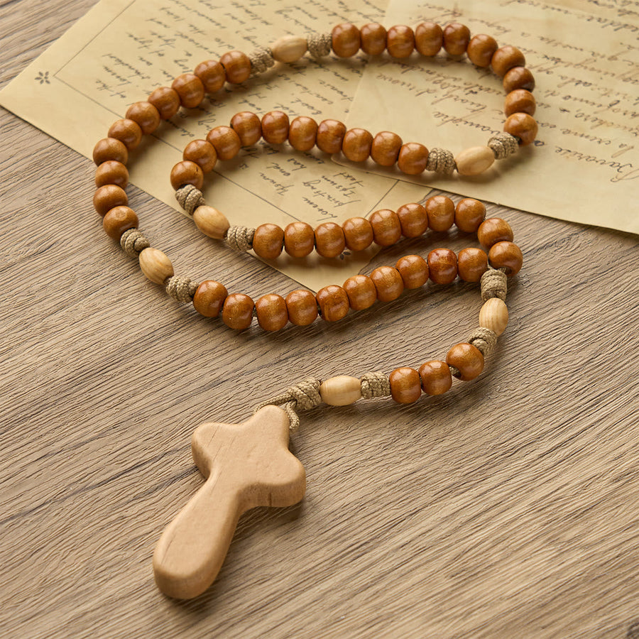 Minimalist Olive Wood Rosary with Hand-held Prayer Comfort Cross: Embrace Simple Sacredness