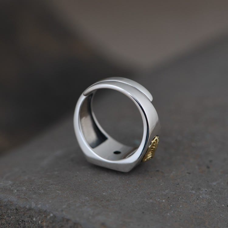 Cross and Virgin Mary with White Cubic 925 Sterling Silver Adjustable Vintage Ring