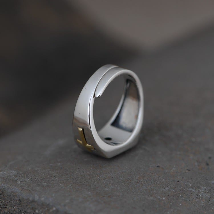 Cross and Virgin Mary with White Cubic 925 Sterling Silver Adjustable Vintage Ring