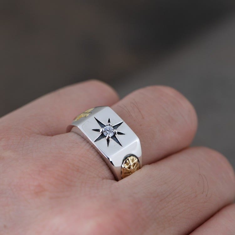 Cross and Virgin Mary with White Cubic 925 Sterling Silver Adjustable Vintage Ring