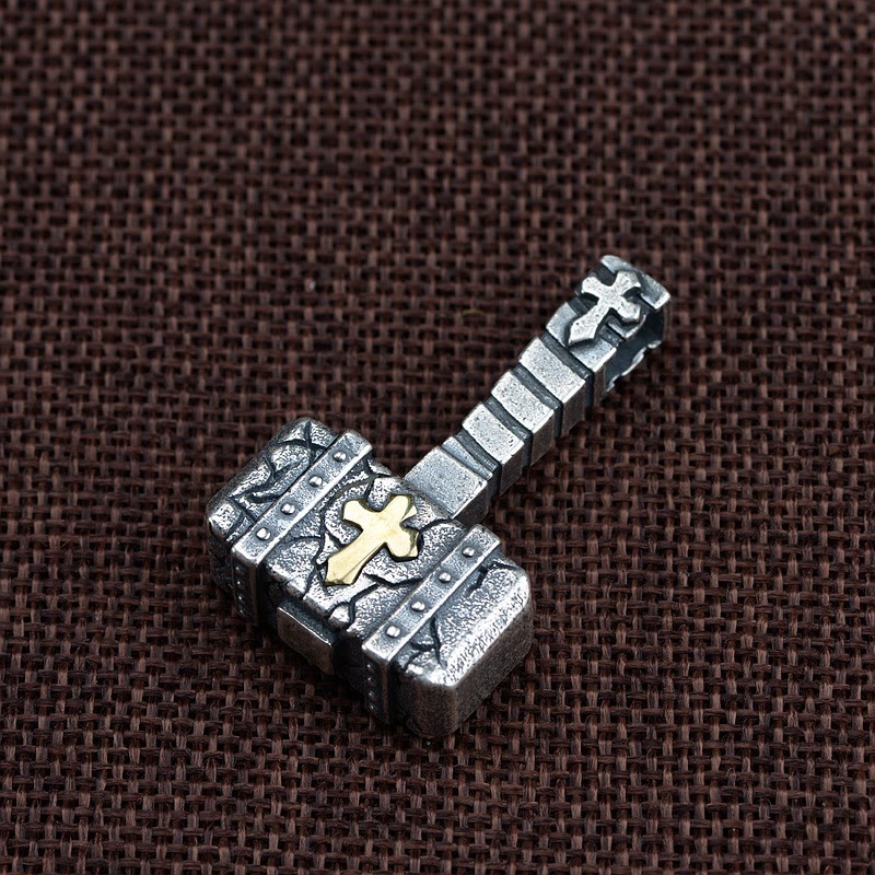 Sacred 925 Silver Hammer Cross Necklace: Rugged Faith Symbol with Retro Edge