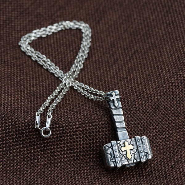 Sacred 925 Silver Hammer Cross Necklace: Rugged Faith Symbol with Retro Edge