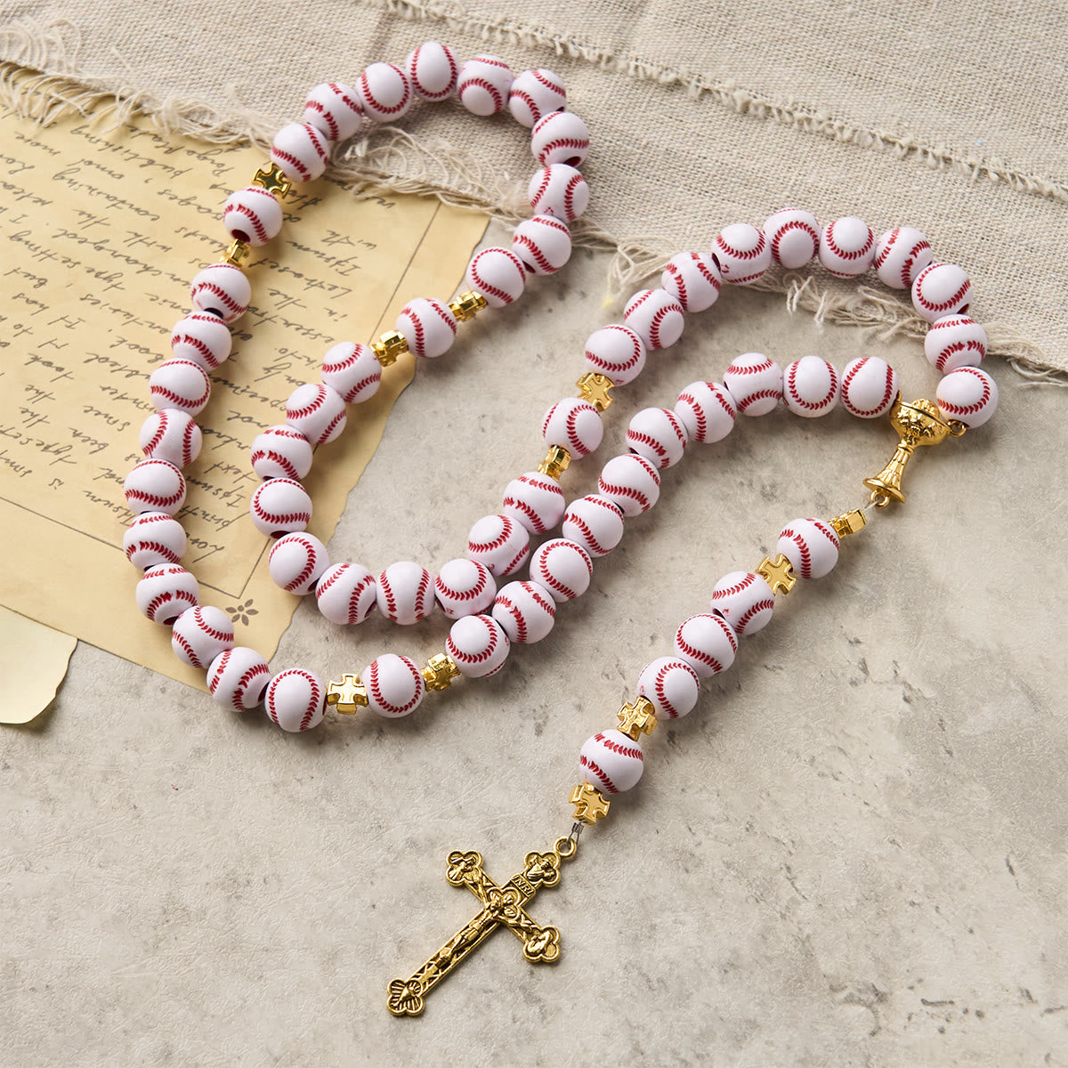 Blessed Miniature Baseball Beads Rosary with Golden Holy Chalice & Crucifix: Merge Faith and Sport