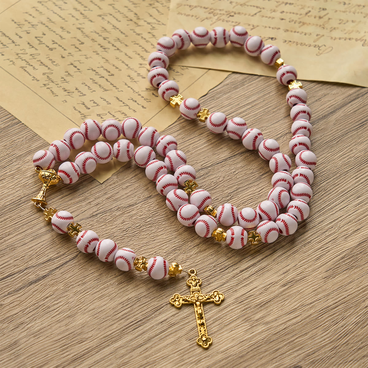 PRAYERFUL FAITH: Blessed Miniature Baseball Beads Rosary with Golden Holy Chalice & Crucifix