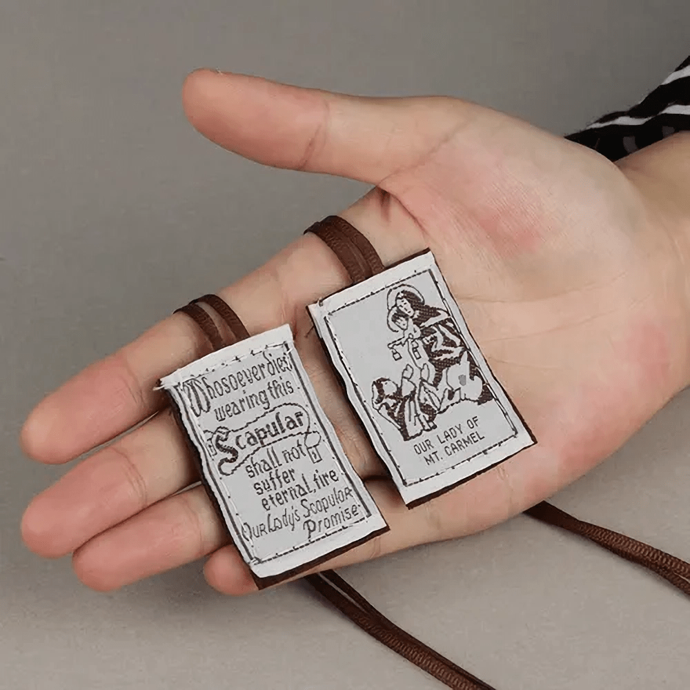 Catholic Scapular in Black and White of Our Lady of Mount Carmels & Jacred Heart of Jesus
