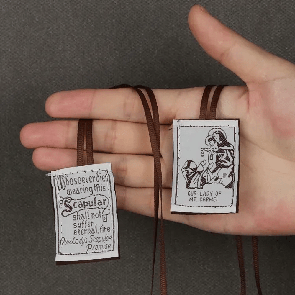 Catholic Scapular in Black and White of Our Lady of Mount Carmels & Jacred Heart of Jesus