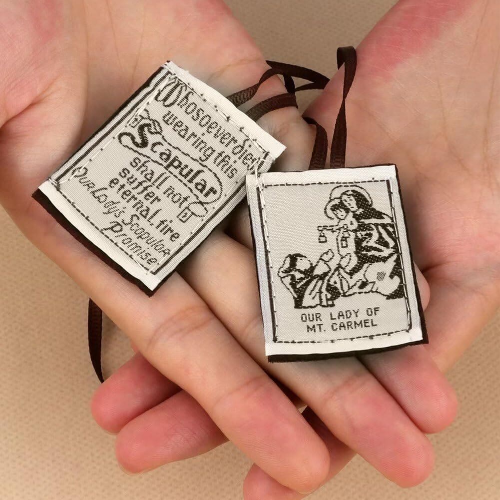 Catholic Scapular in Black and White of Our Lady of Mount Carmels & Jacred Heart of Jesus