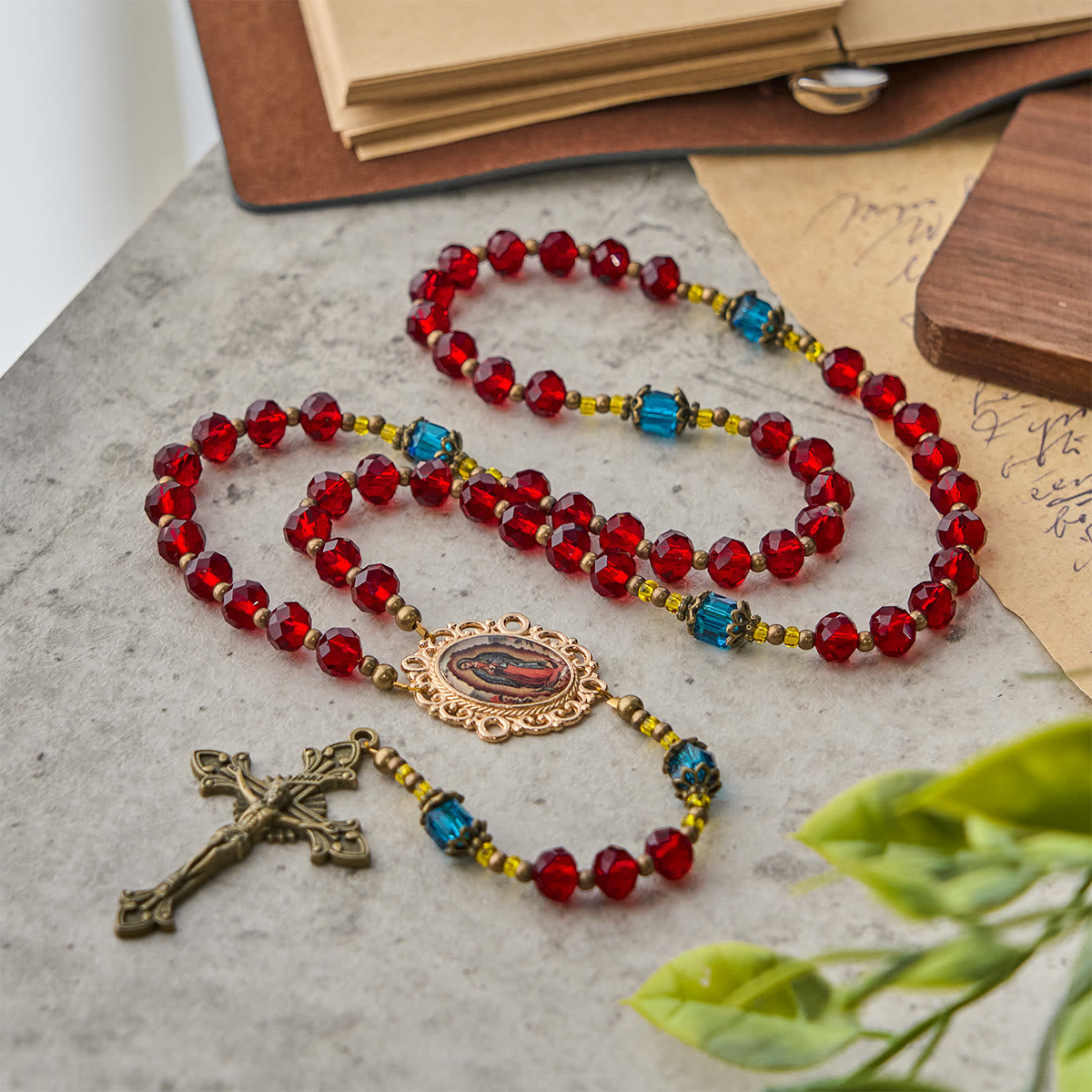 PRAYERFUL FAITH: Handmade Red Crystal Bohemian Czech Glass Rosary with Gift Card