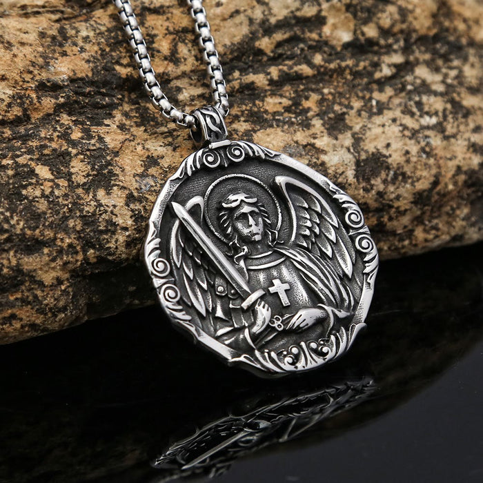 Archangel St. Micheal Protect Us Crafted Pendant Amulet Necklace