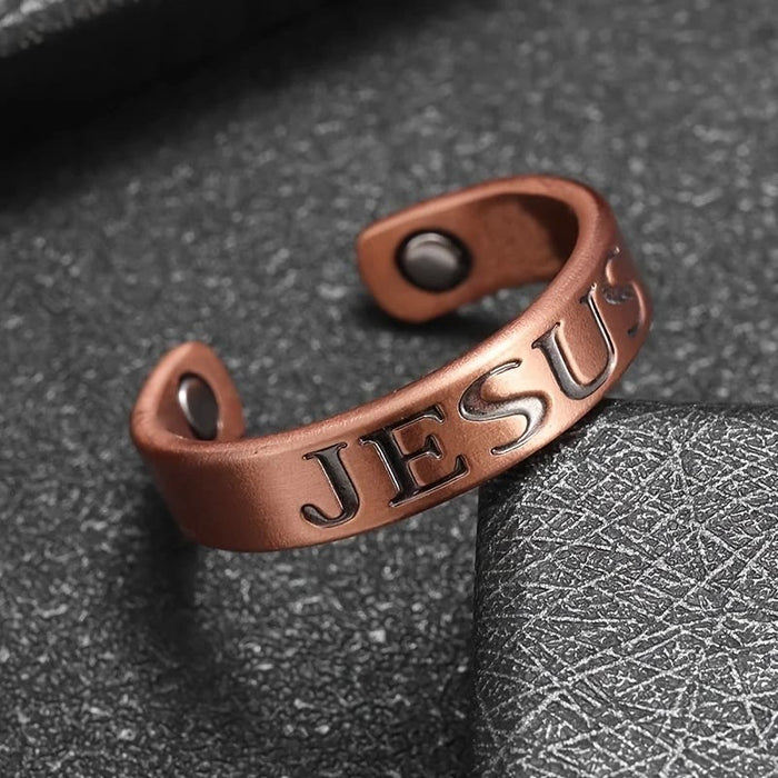 Minimalist Jesus Symbol Adjustable Copper Ring: Distinctive Sign of Faith