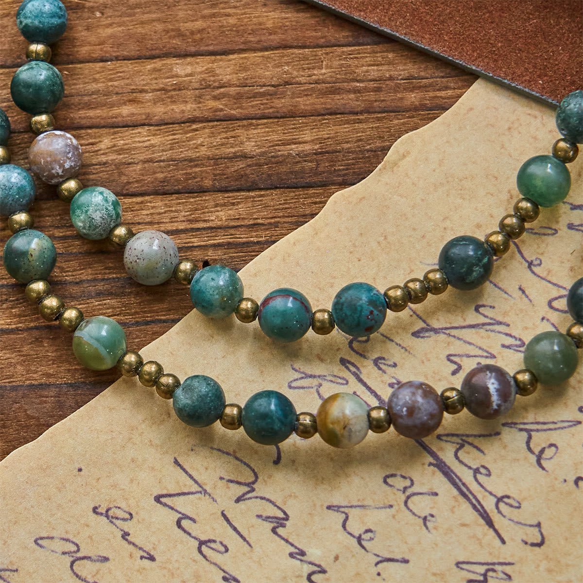 Earth-Toned Multicolor Round Beads with Bronze Miraculous Medal & Crucifix Rosary and Bracelet