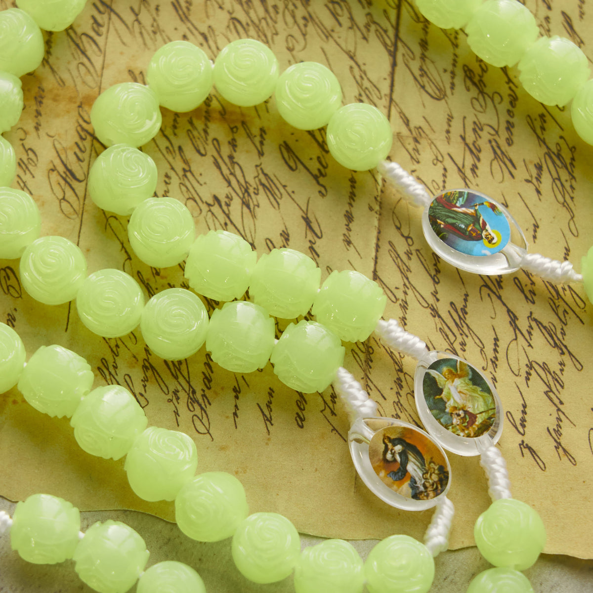 PRAYERFUL FAITH: Glow-in-the-Dark Green Beads Rosary with Gift Card
