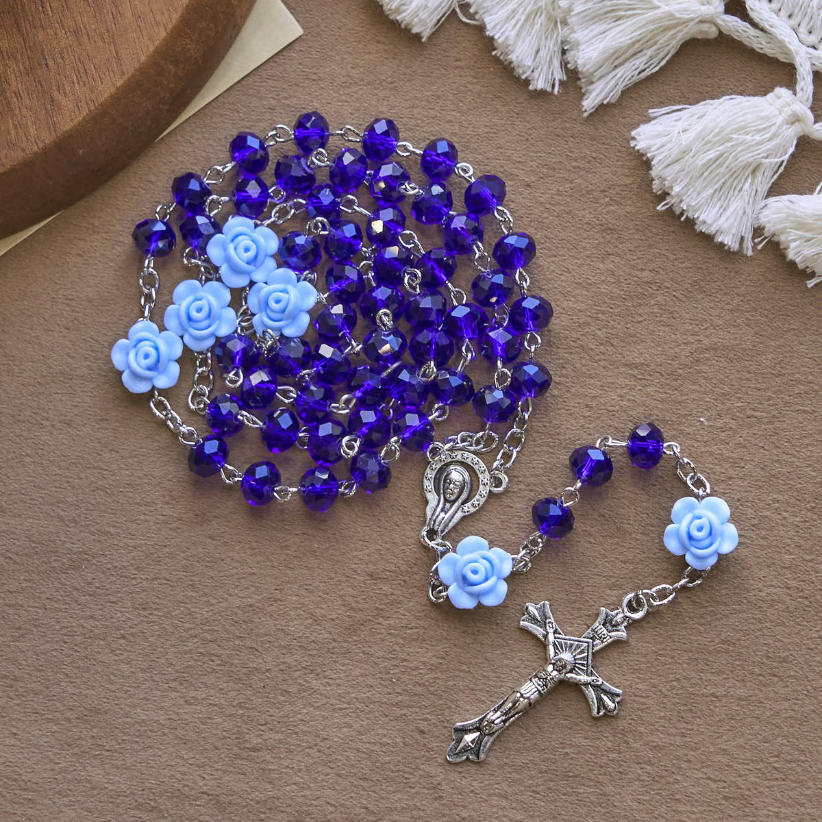 PRAYERFUL FAITH: Floral Rose Beads Multicolor Polyhedral Rosary with Gift Card