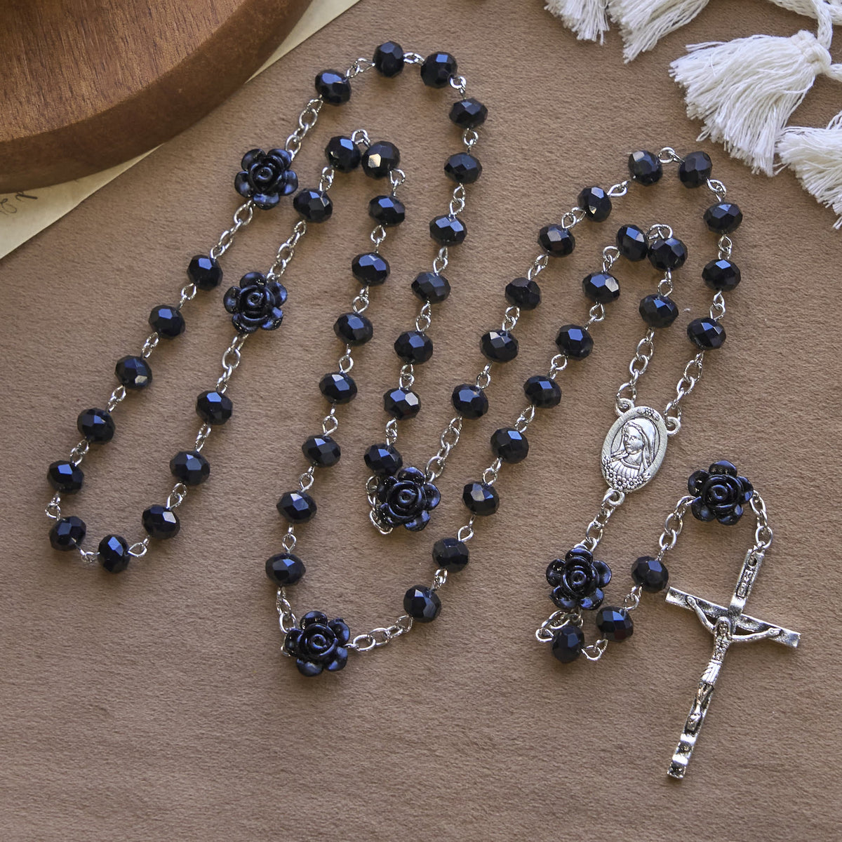 PRAYERFUL FAITH: Floral Rose Beads Multicolor Polyhedral Rosary with Gift Card