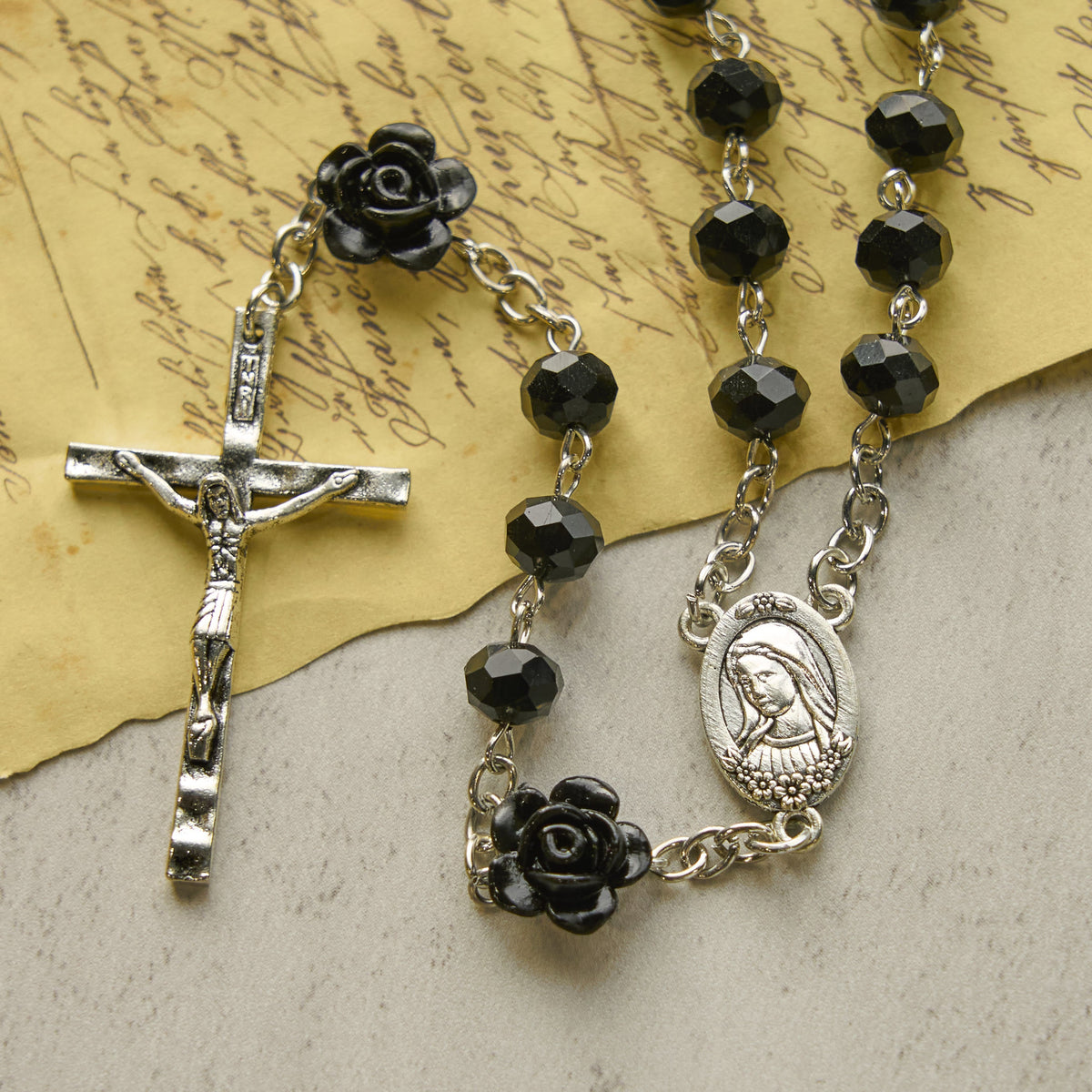 PRAYERFUL FAITH: Floral Rose Beads Multicolor Polyhedral Rosary with Gift Card