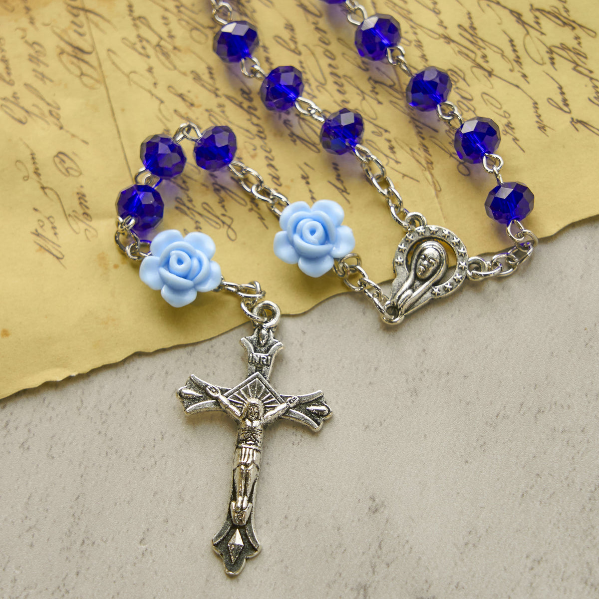 PRAYERFUL FAITH: Floral Rose Beads Multicolor Polyhedral Rosary with Gift Card