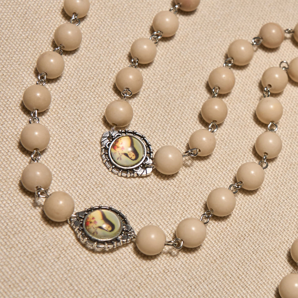 Minimalist St. Therese & Miraculous Medal Rosary of Polished White Stone with Crucifix