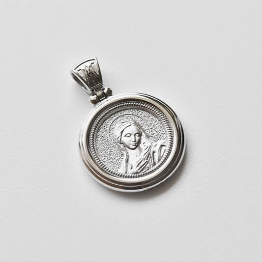 Sterling Dual-Face Medal Necklace with Crown of Thorns & Our Lady of Sorrows