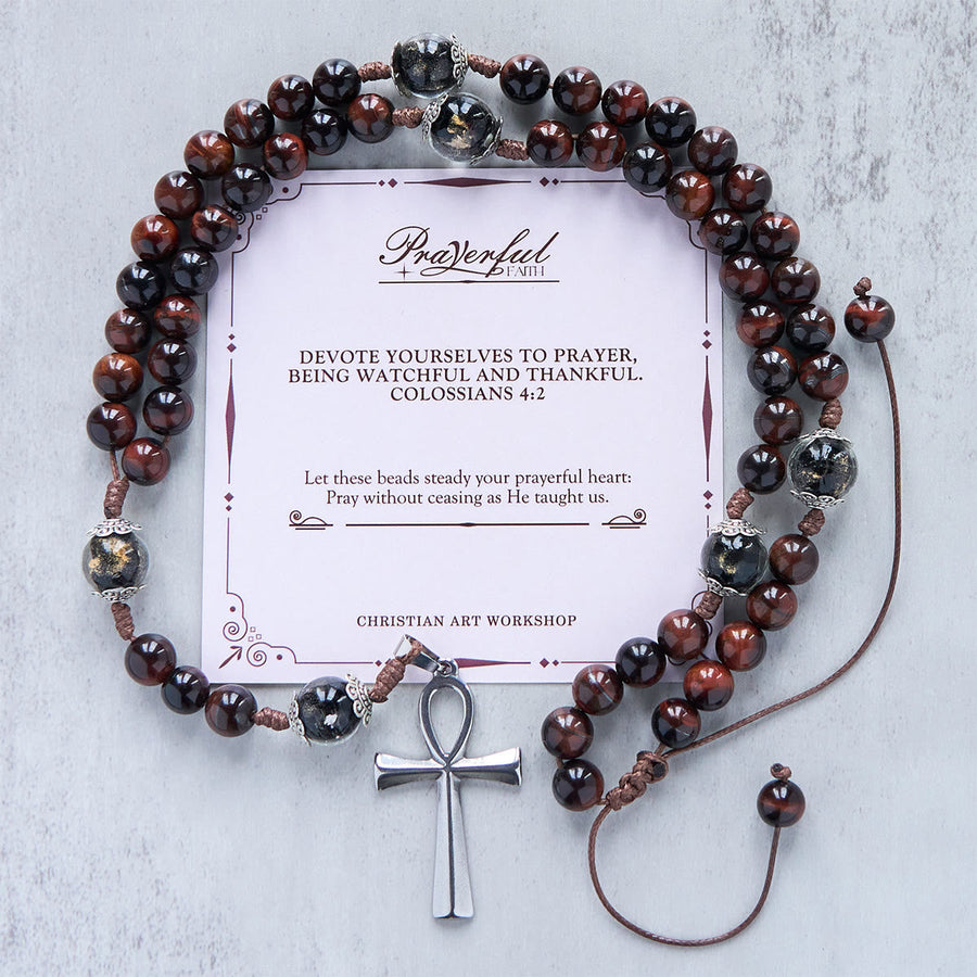 PRAYERFUL FAITH: Handmade Wooden Beads Rosary & Necklace 2-in-1 with Gift Card