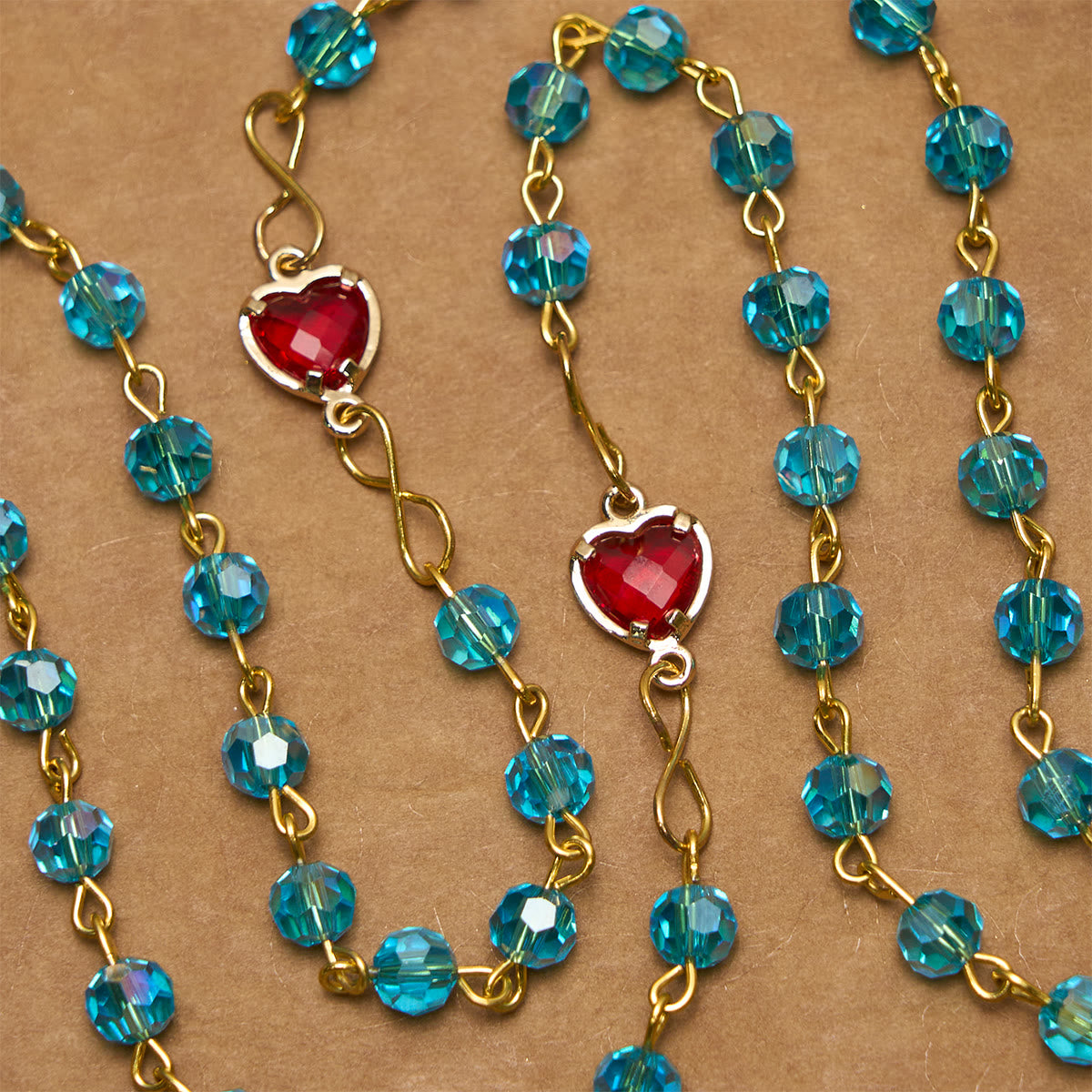 Sacred Heart of Jesus & Crucifix of 6 mm Polyhedron Blue Glass Alloy Chain Rosary