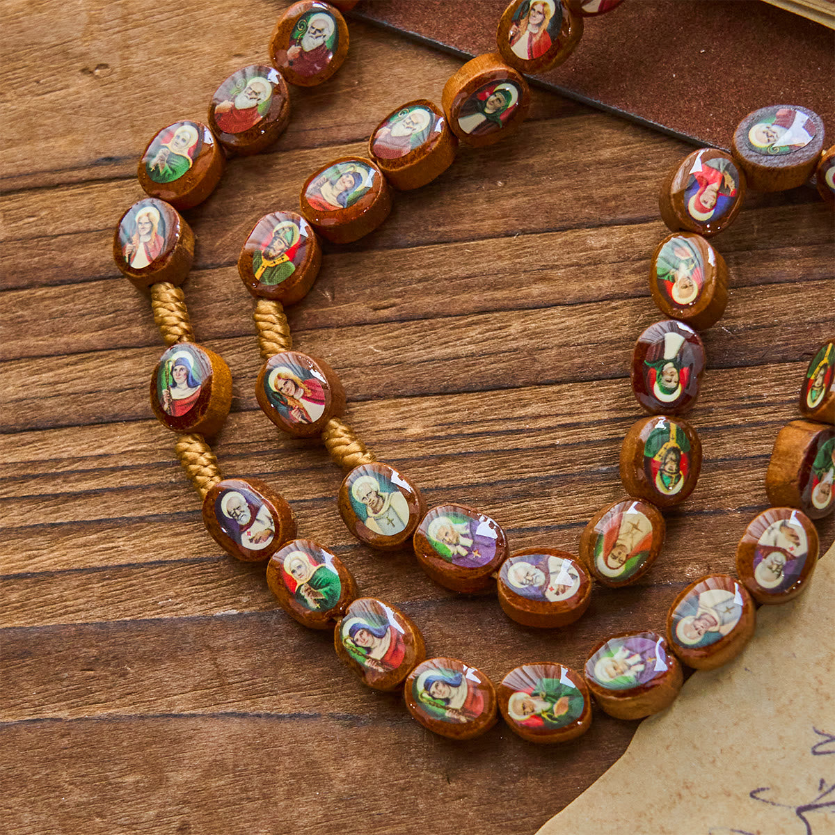 Wooden Saint Medal Beads with Franciscan Tau Cross Rosary: A Timeless Heirloom