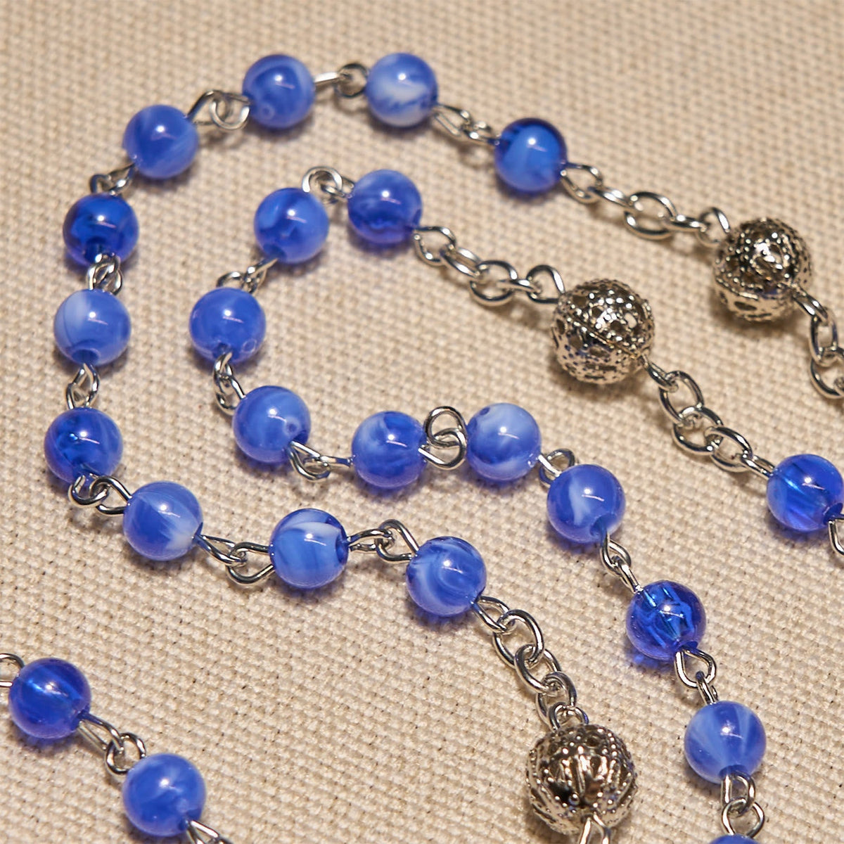 Elegant 6mm Gradient Blue Round Beads with Holy Grail and Crucifix Rosary