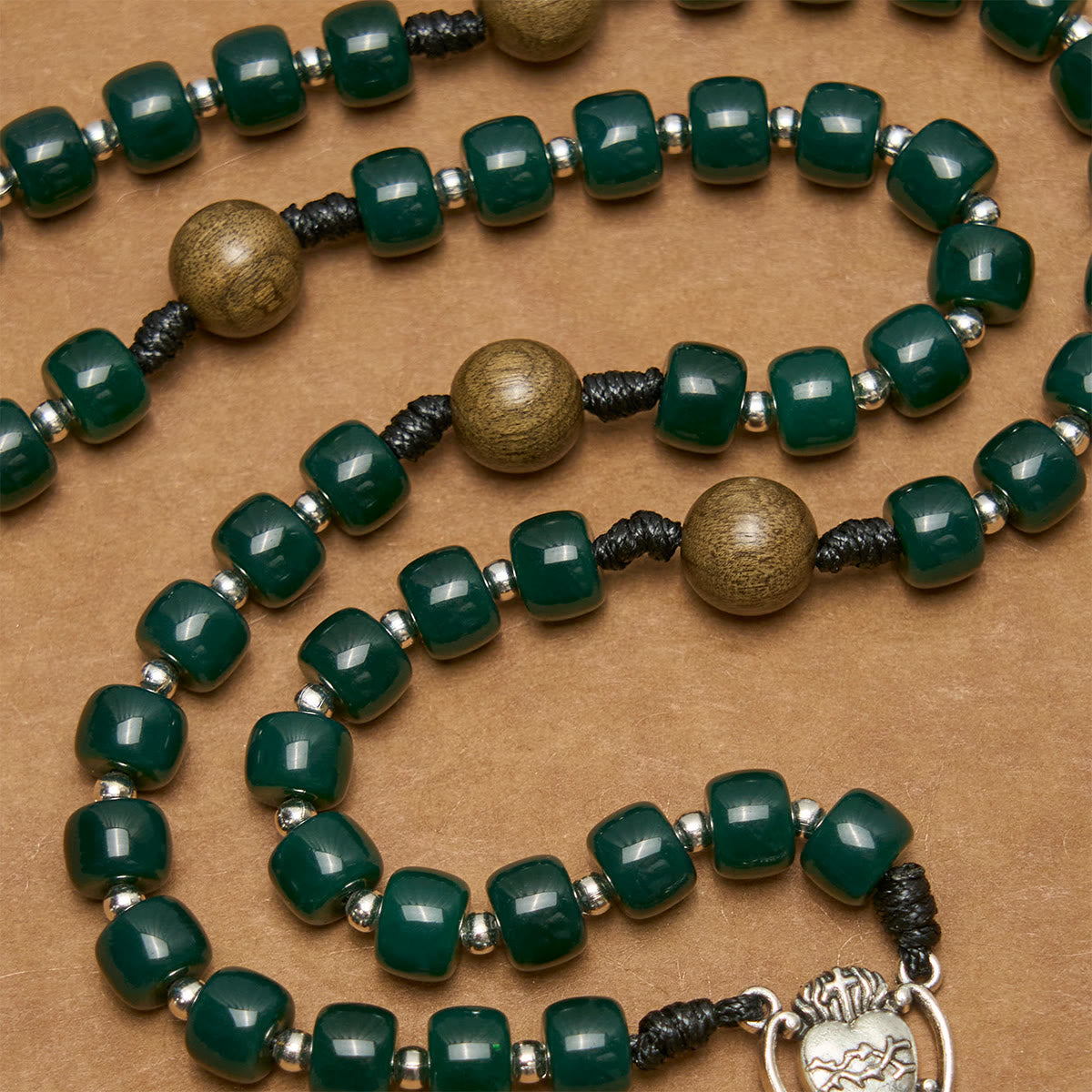 Matte Green Cube Beads Rosary with Sacred Heart of Jesus & Celtic Cross