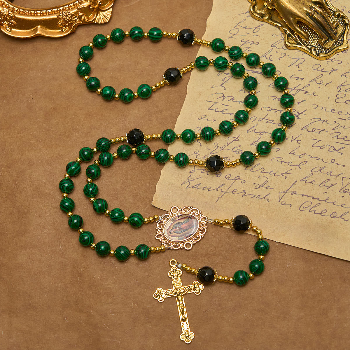 Jesus Is The Gift: Malachite Green Rosary with Miraculous Medal