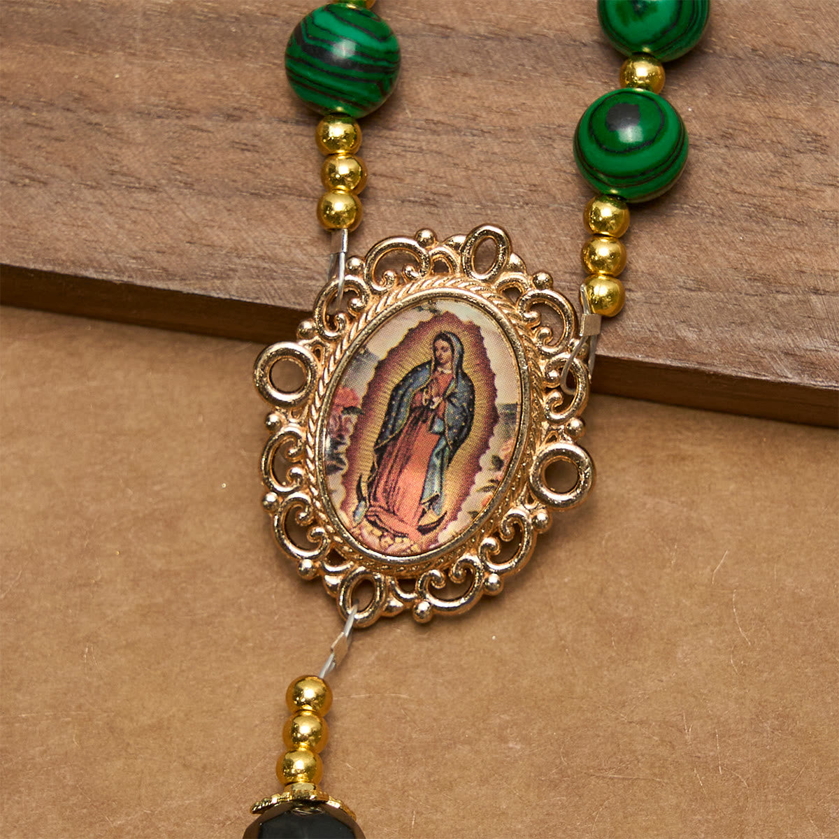 Jesus Is The Gift: Malachite Green Rosary with Miraculous Medal