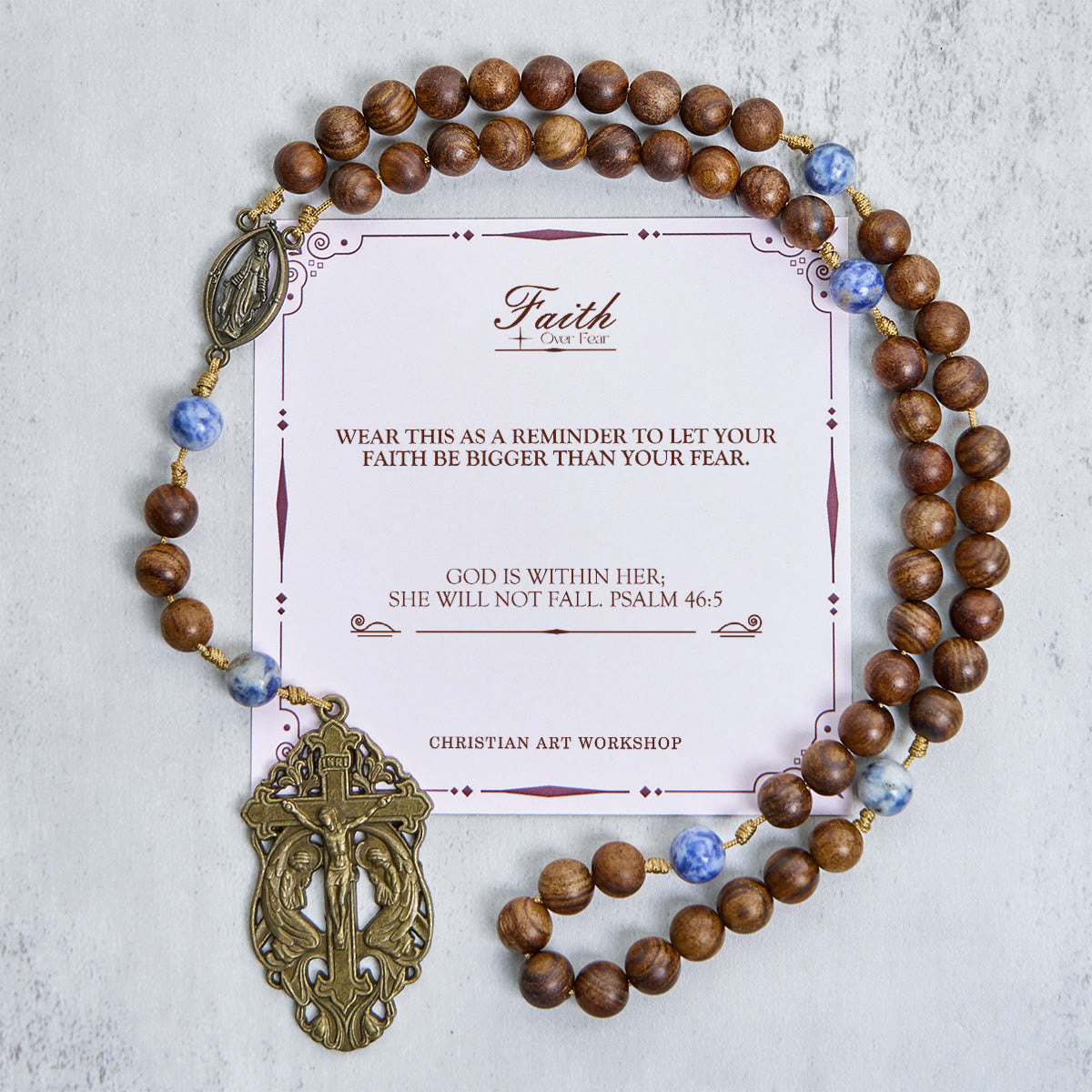 PRAYERFUL FAITH: Wooden and Ceramics Beads Blessed Devotion Rosary with Gift Card