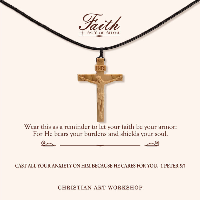 FAITH AS YOUR ARMOR: Jesus Crucifix Wooden Necklace