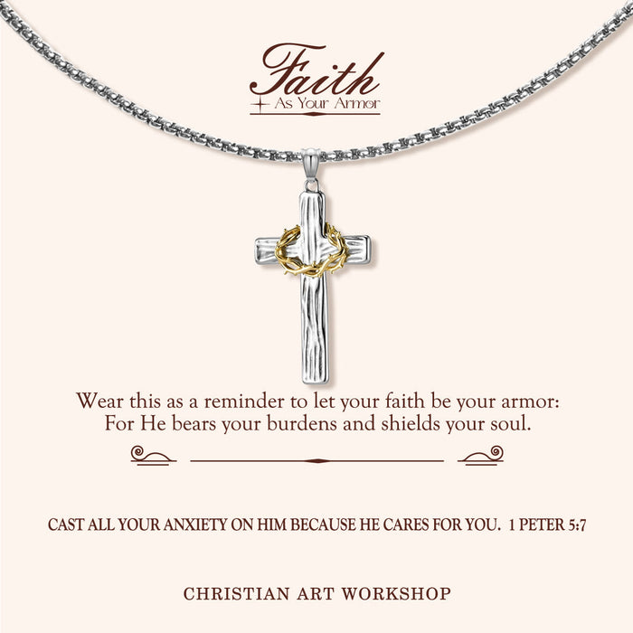 FAITH AS YOUR ARMOR: Jesus Crown Of Thorns Cross Sacred Necklace