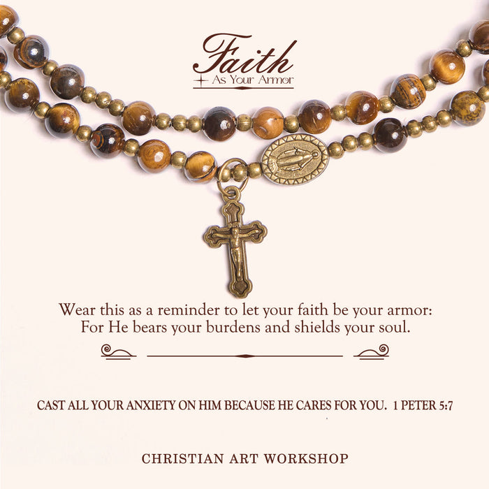 PRAYERFUL FAITH: Handmade Tiger's Eye Stone Elastic Rosary Bracelet