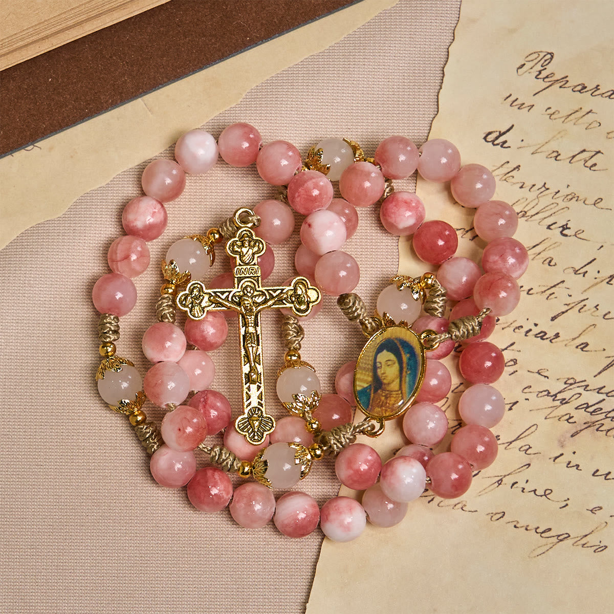 PRAYERFUL FAITH: Handmade Pink Glossy Beads Rosary with Gift Card