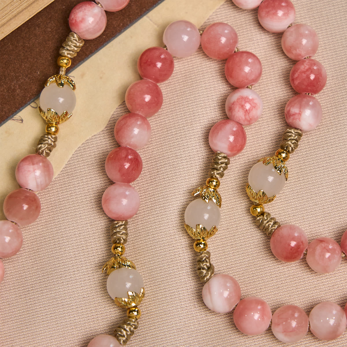 Handmade Pink Glossy Beads Rosary with Brass Crucifix and Our Lady Charm