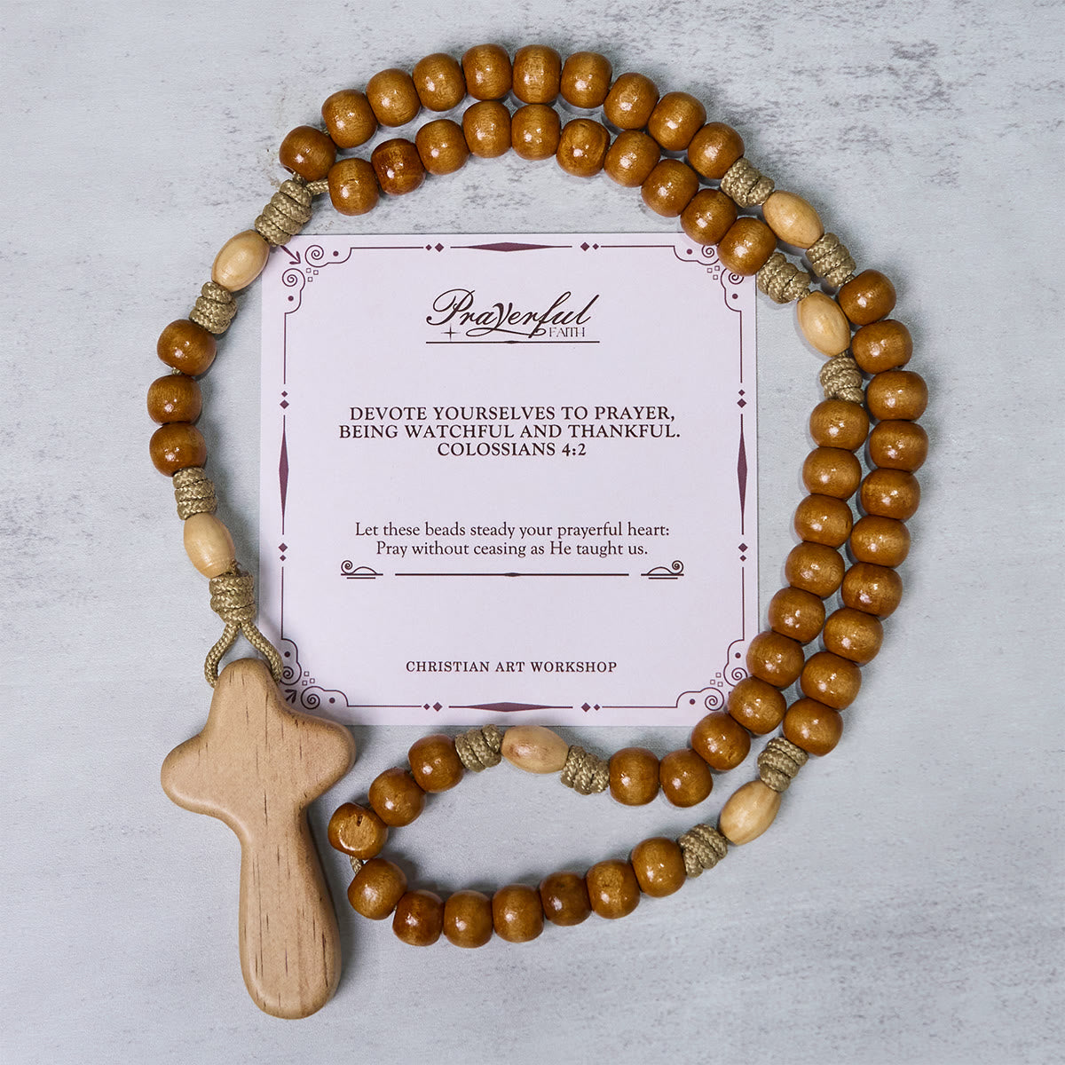 PRAYERFUL FAITH: Handmade Minimalist Olive Wood Rosary with Gift Card