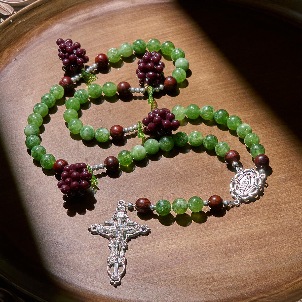 Green and Purple Grape Bead Rosary Inspired by Christ the True Vine