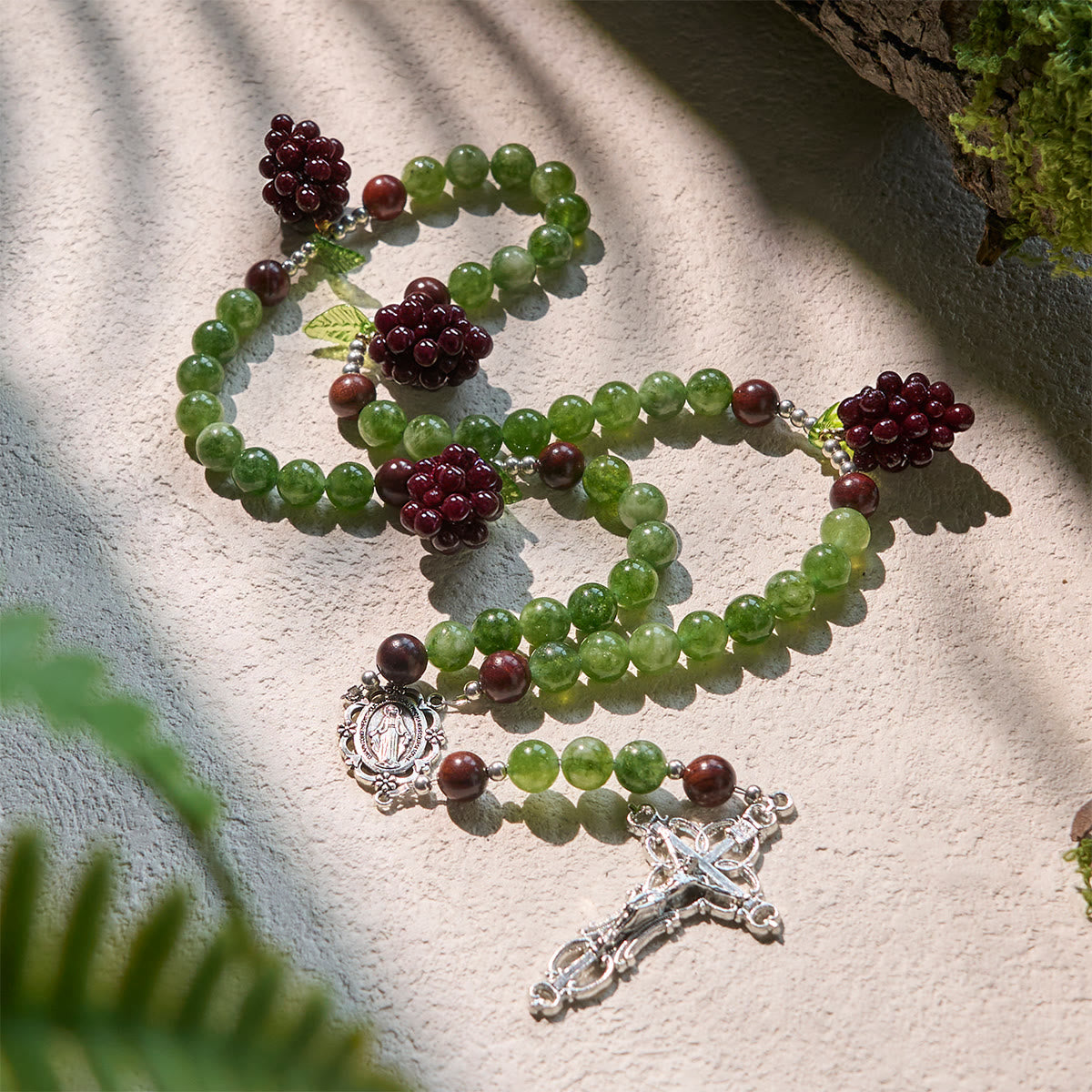 Green and Purple Grape Bead Rosary Inspired by Christ the True Vine