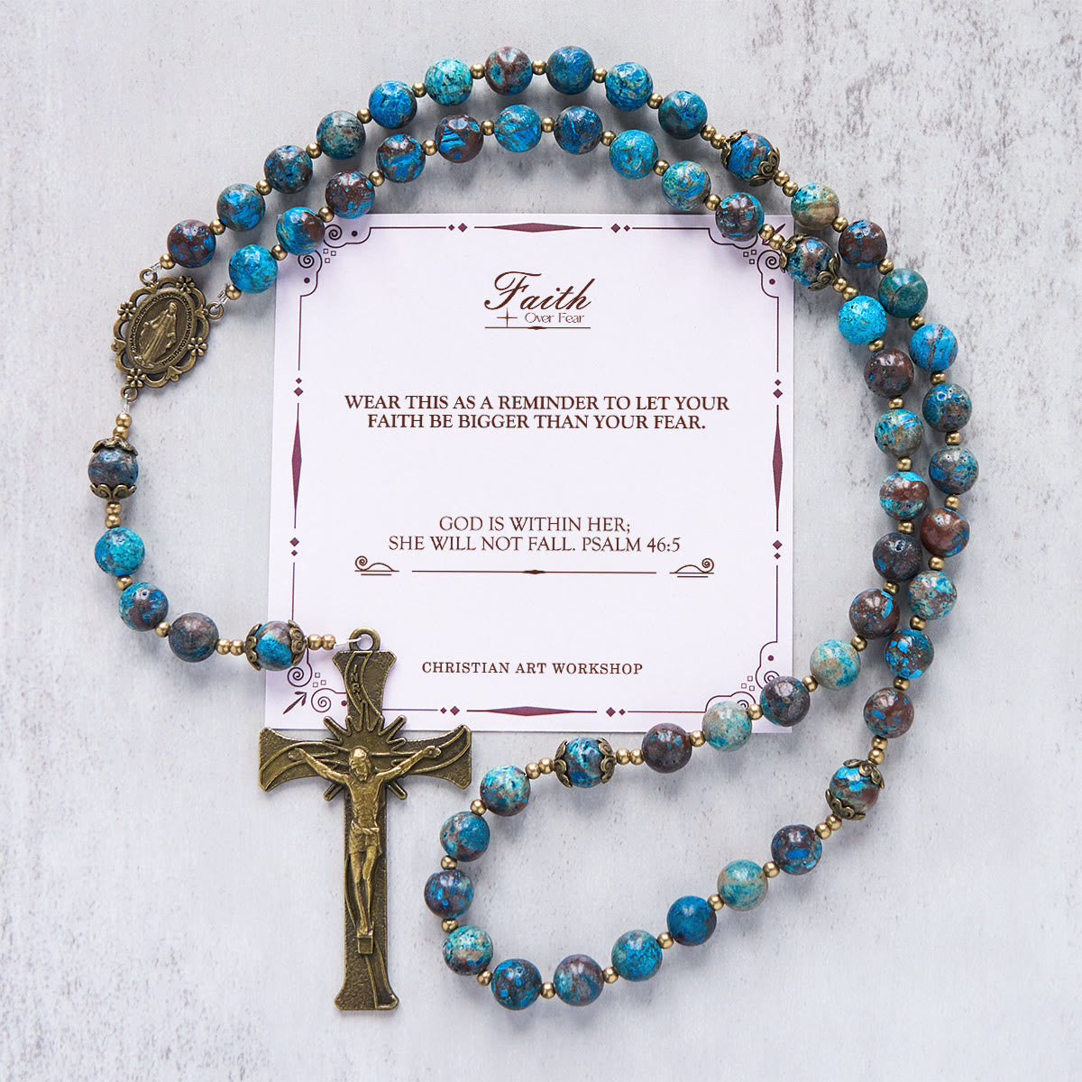Jesus Is The Gift: Blue Pattern Beads Handmade Rosary of Authentic Larimar Stone