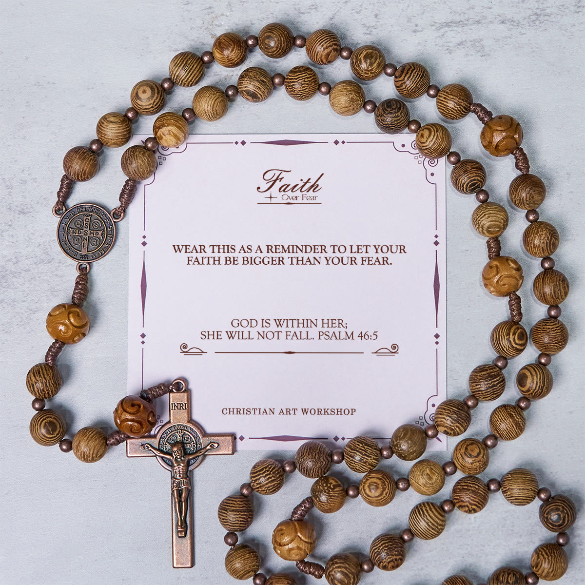PRAYERFUL FAITH: Divine Olive Wood Rosary with St. Benedict Medal & Crucifix