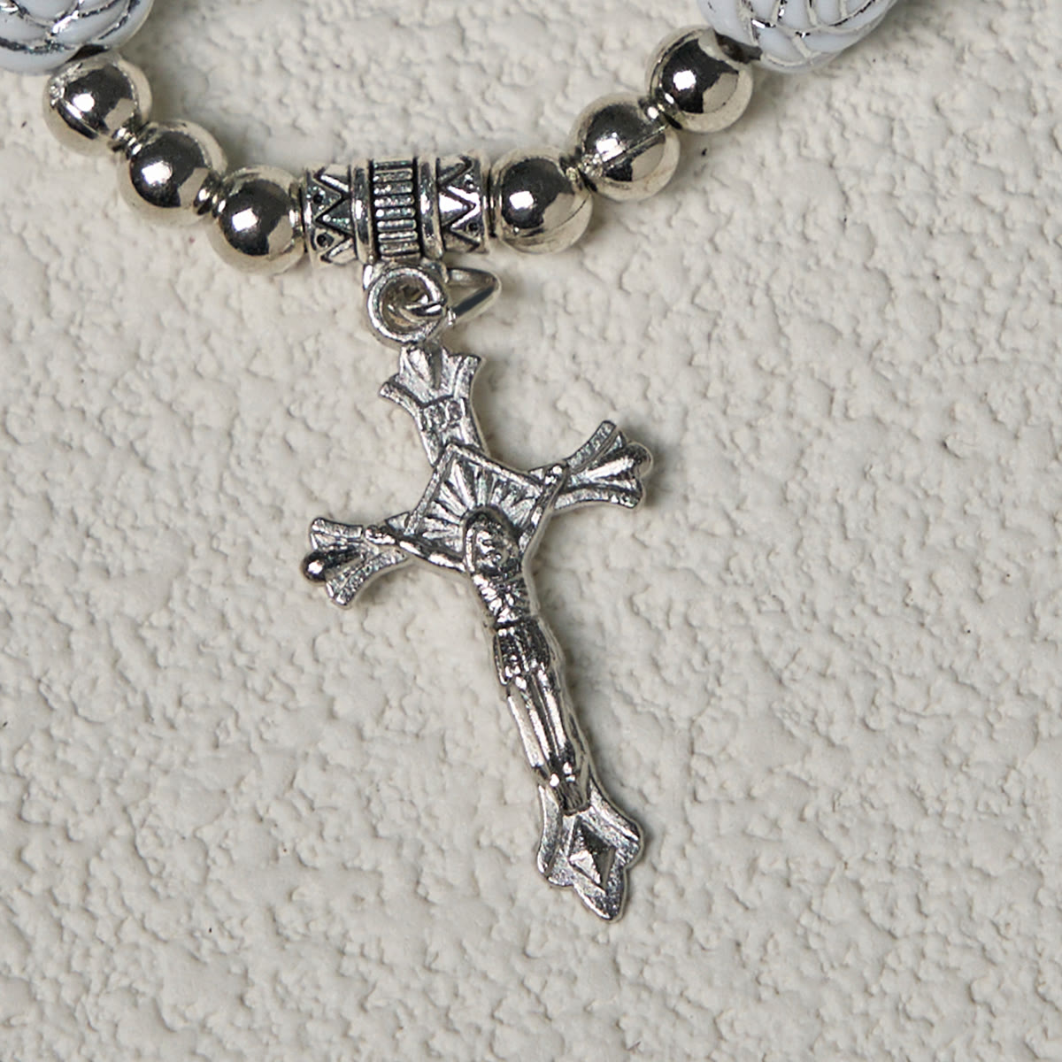 Delicate White Rose Devotional Beads Rosary and Bracelets with Virgin Mary