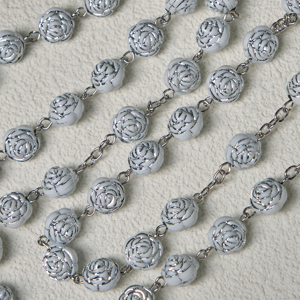 Delicate White Rose Devotional Beads Rosary and Bracelets with Virgin Mary