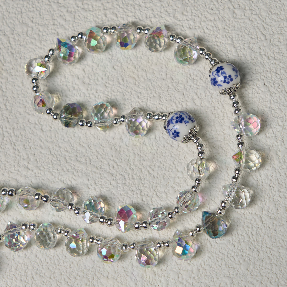 Shining Crystal and Blue Floral Beads Rosary with Enamel Crucifix & Our Lady